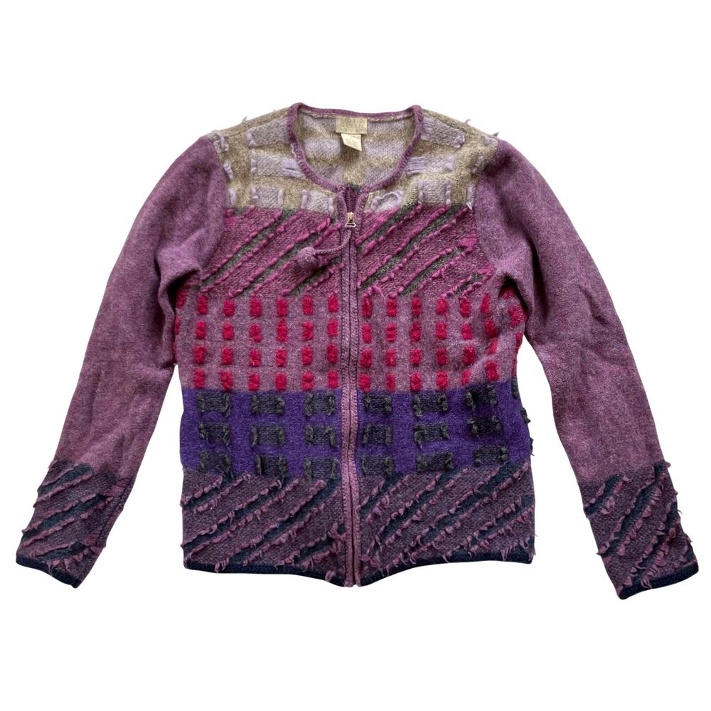VTG Sigrid Olsen Sport Nubby Wool Cardigan Sweater Size S Full Zip Colorblock